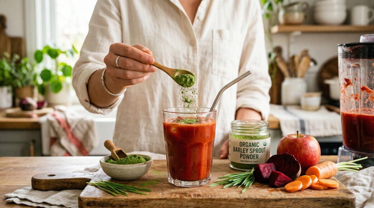 새싹_보리_분말-ABC주스 만드는 장면