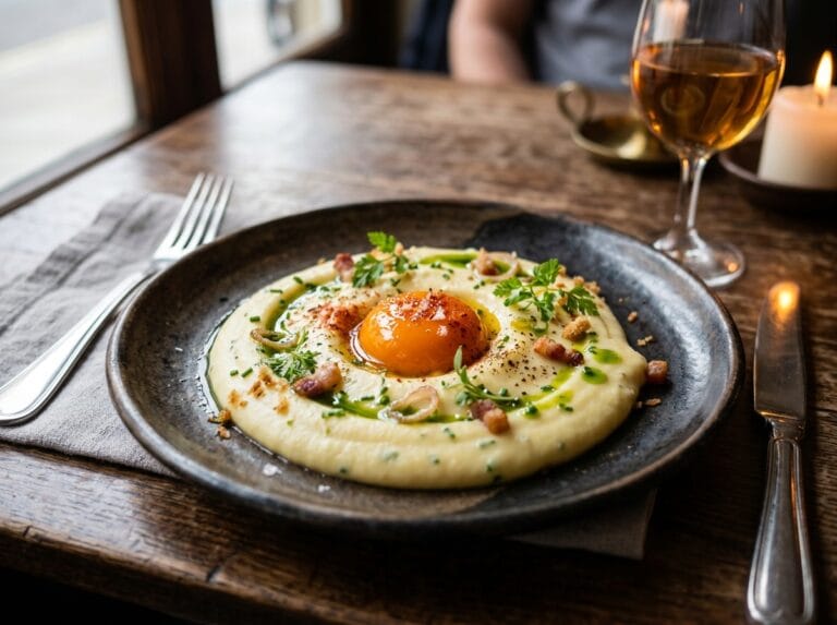 노른자 콩피 감자 퓨레