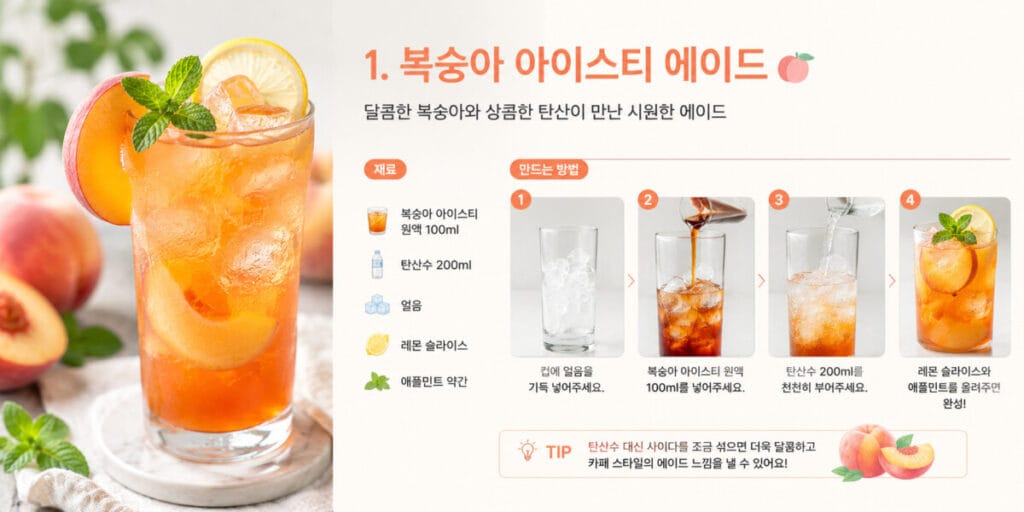 복숭아 아이스티 에이드 레시피